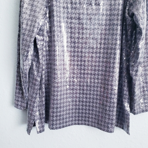 Chicos Houndstooth Sequin Long Sleeve Tunic - Picture 3 of 9